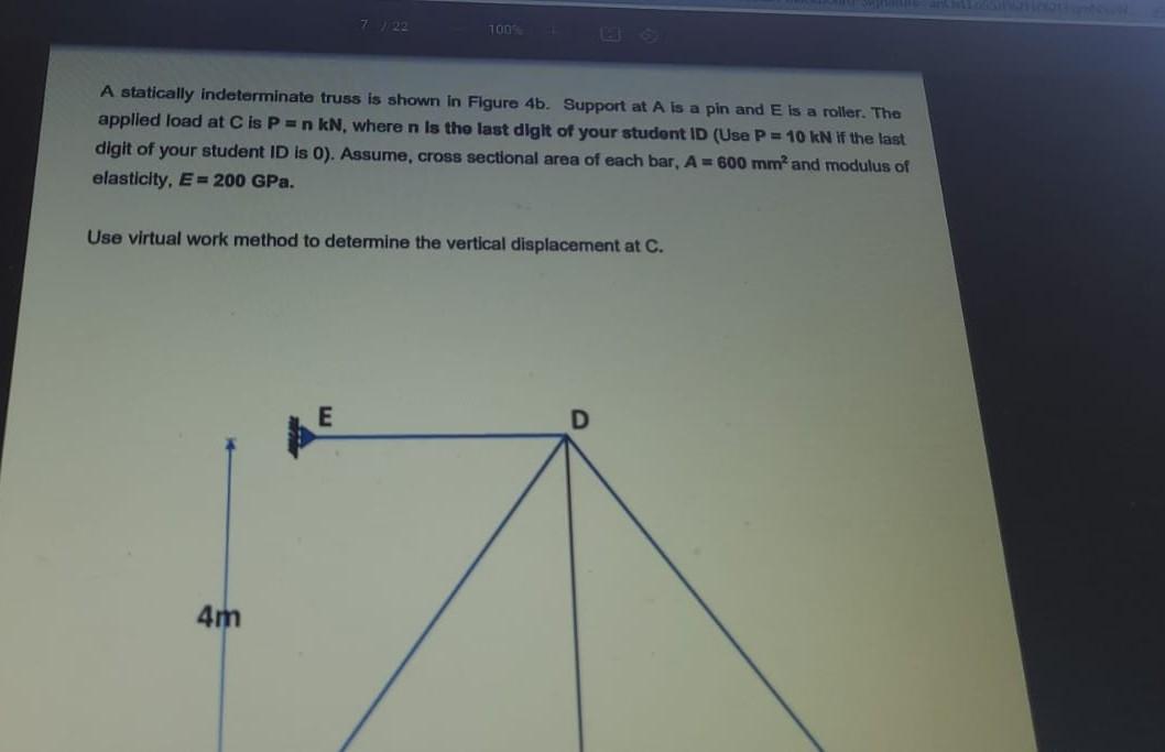 Solved 100% A statically indeterminate truss is shown in | Chegg.com