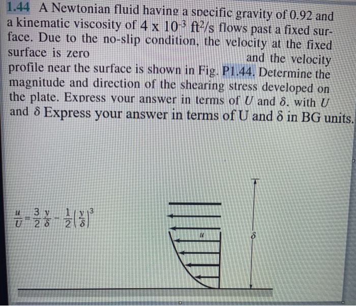 Solved 1.44 A Newtonian fluid having a specific gravity of | Chegg.com