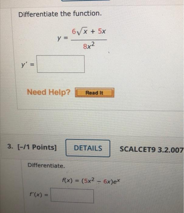 Solved Differentiate The Function Y 8x26x 5x Y′ [ 1