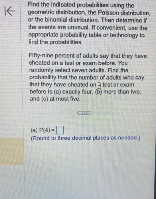 Solved Find The Indicated Probabilities Using The Geometric | Chegg.com