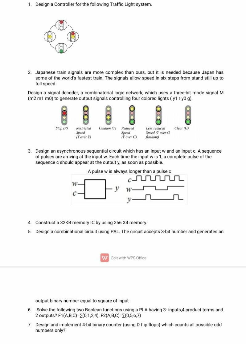 1. Design a Controller for the following Traffic | Chegg.com