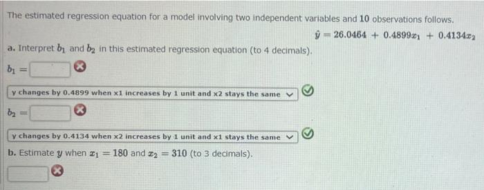 Solved The estimated regression equation for a model | Chegg.com