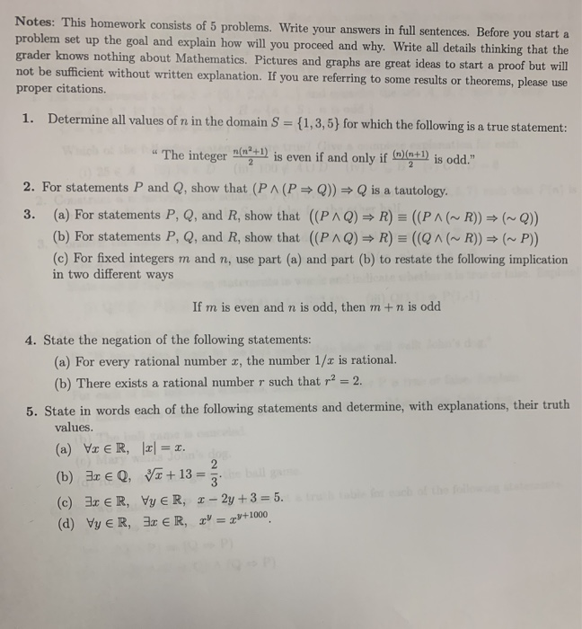 Solved Notes: This homework consists of 5 problems. Write | Chegg.com