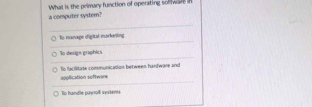 Solved What is the primary function of operating software in | Chegg.com