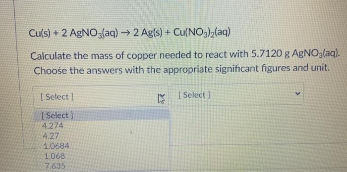 Solved Cu s 2 AgNO3 aq 2 Ag s Cu NO3 2 aq Chegg