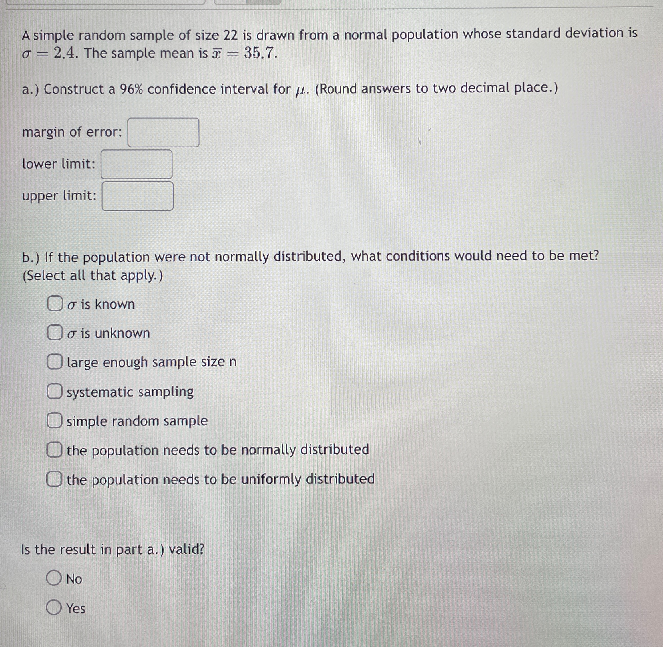 Solved A simple random sample of size 22 ﻿is drawn from a | Chegg.com