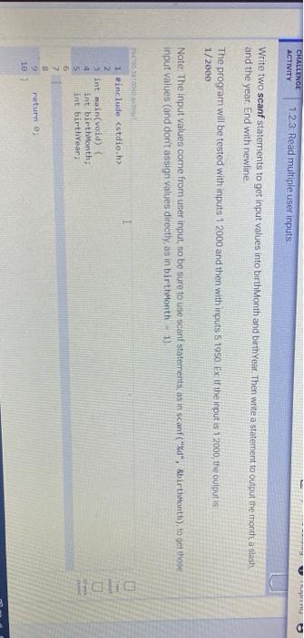 Solved CHALLENGE ACTIVITY 1.23. Read Multiple User Inputs | Chegg.com