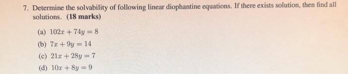 Solved 7. Determine The Solvability Of Following Linear | Chegg.com