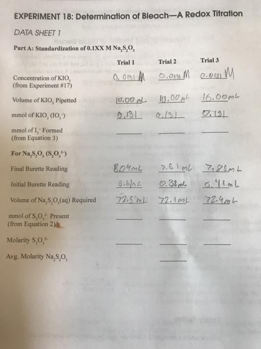 Solved EXPERIMENT 18 Determination of BleachA Redox
