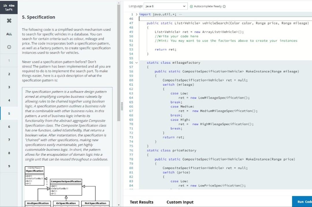 Solved 1h 49m left Language Java 8 Autocomplete Ready O 5. | Chegg.com