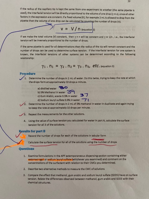 Solved Part B Determination of surface tensions using the