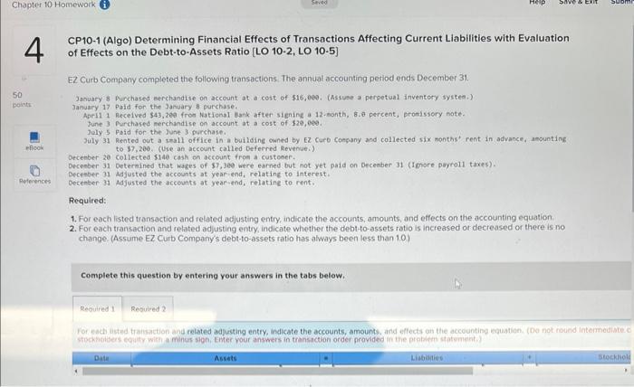 Solved CP10-1 (Algo) Determining Financial Effects of | Chegg.com
