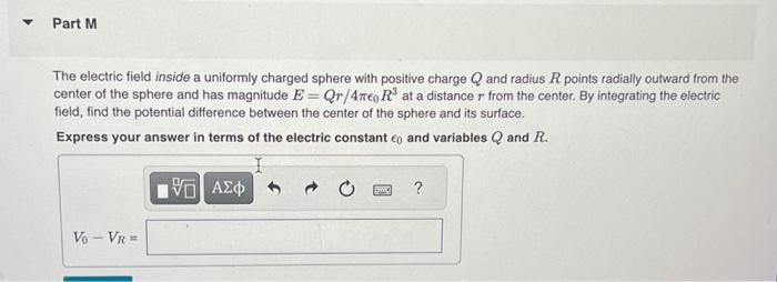 Solved The electric field inside a uniformly charged sphere | Chegg.com