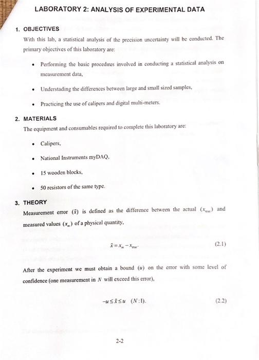 LABORATORY 2: ANALYSIS OF EXPERIMENTAL DATA 1. | Chegg.com