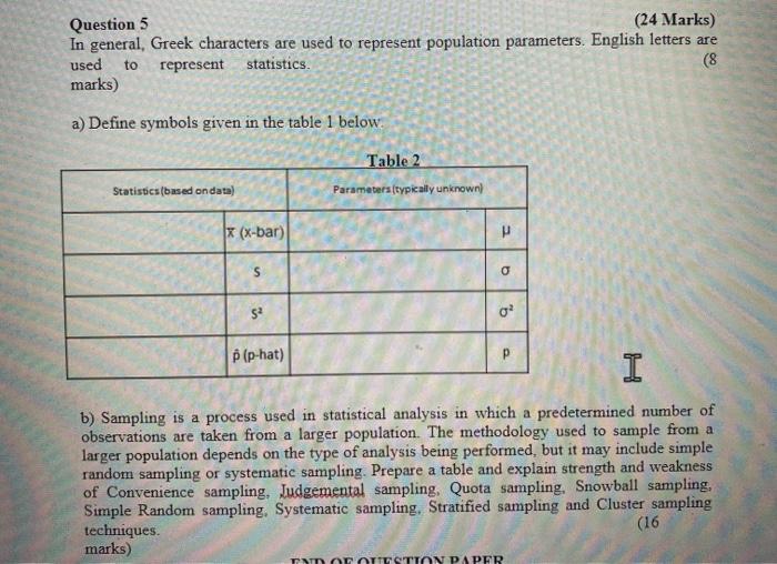 Solved Question 5 (24 Marks) In general, Greek characters | Chegg.com
