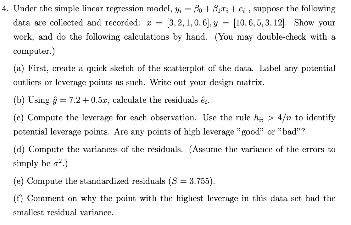 Solved Under The Simple Linear Regression Model, | Chegg.com