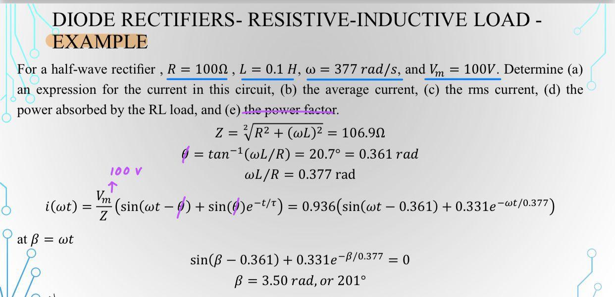 Solved DIODE RECTIFIERS RESISTIVEINDUCTIVE LOAD EXAMPLE