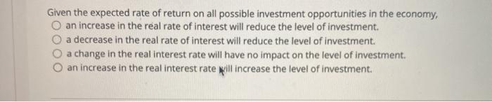 Solved Given the expected rate of return on all possible | Chegg.com