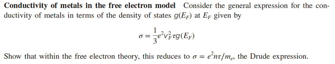 Solved Conductivity of metals in the free electron model | Chegg.com