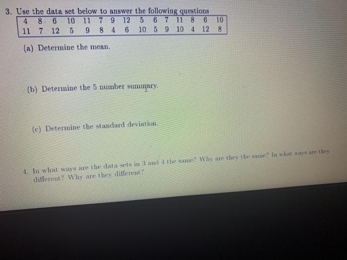 Solved 2. Use the data set below to answer the following | Chegg.com