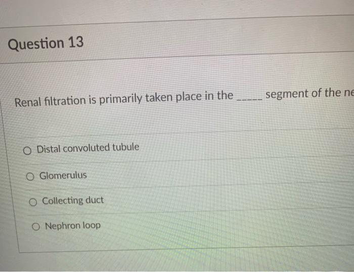 Solved Renal filtration is primarily taken place in the | Chegg.com