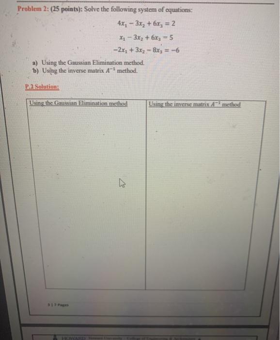 Solved Problem 2: (25 points): Solve the following system of | Chegg.com