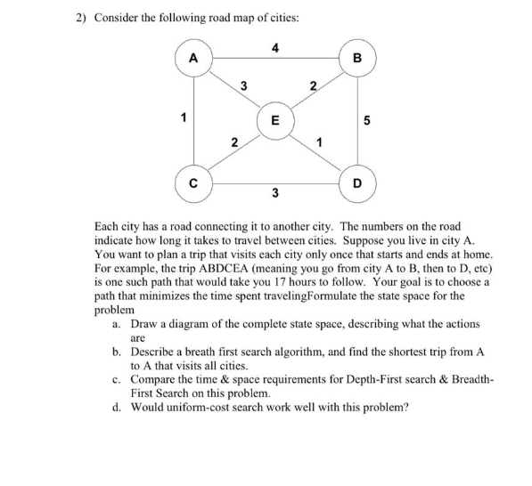 2) Consider The Following Road Map Of Cities: 4 A A B | Chegg.com