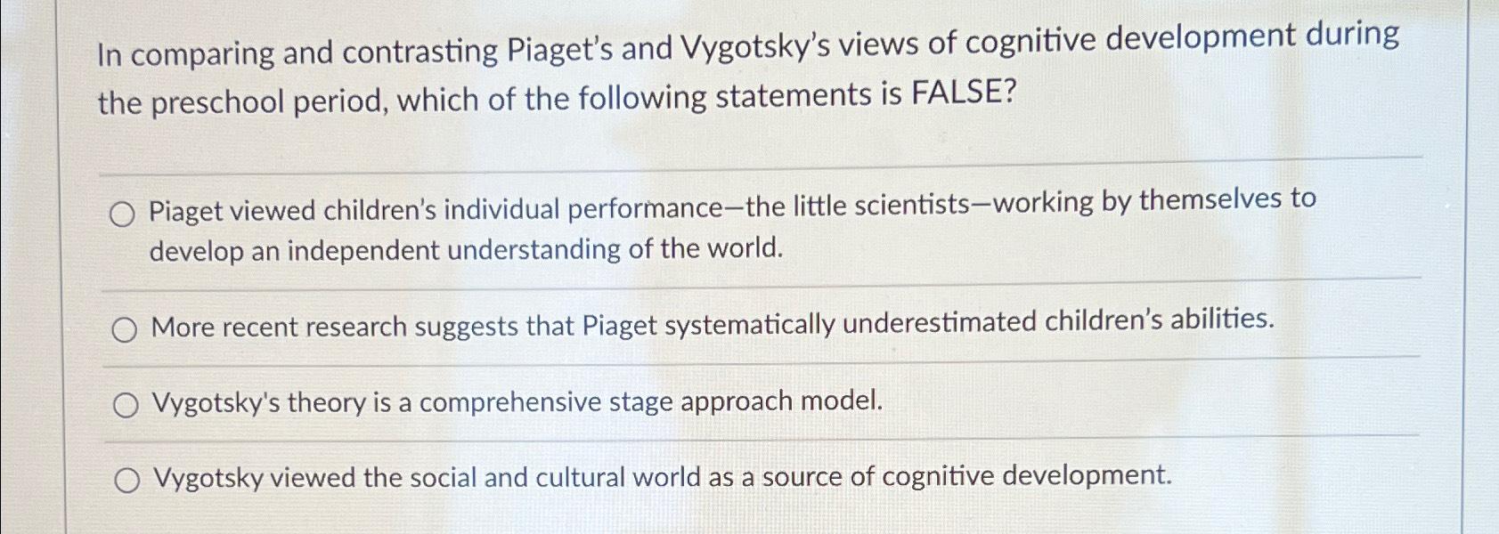 Solved In comparing and contrasting Piaget s and Vygotsky s