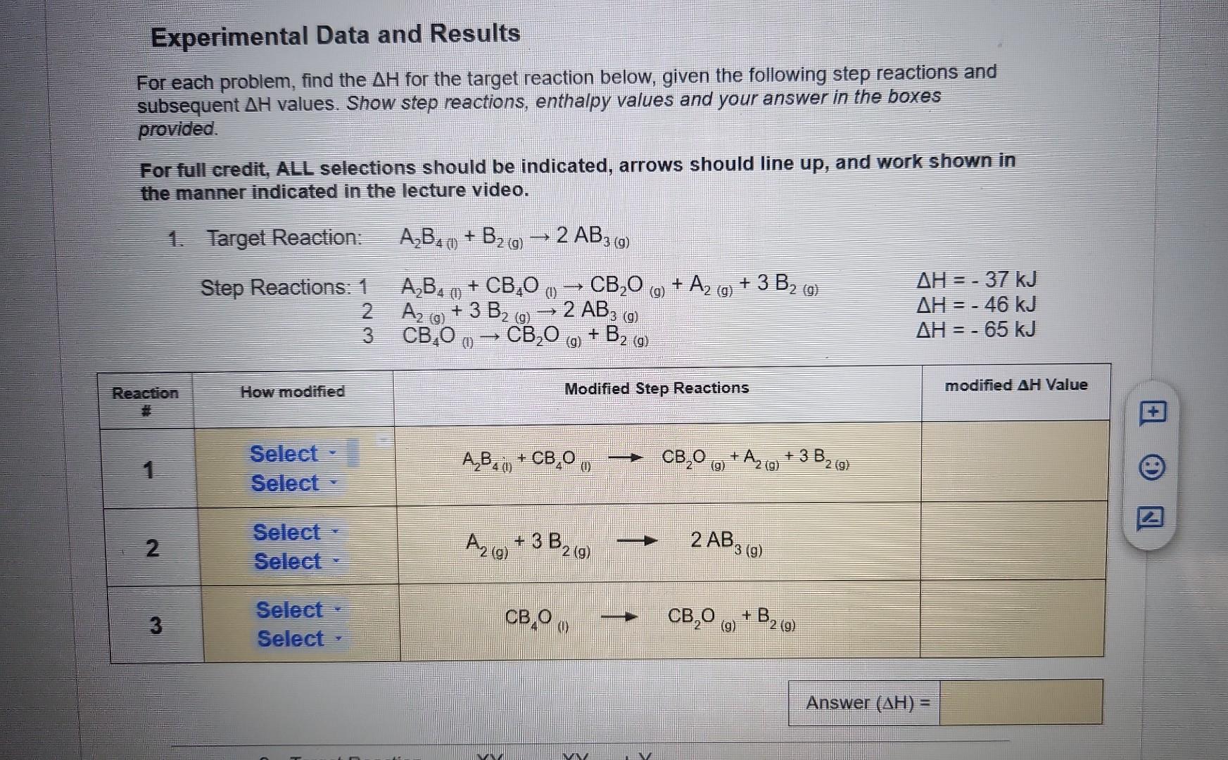 Solved Experimental Data and Results For each problem, find | Chegg.com