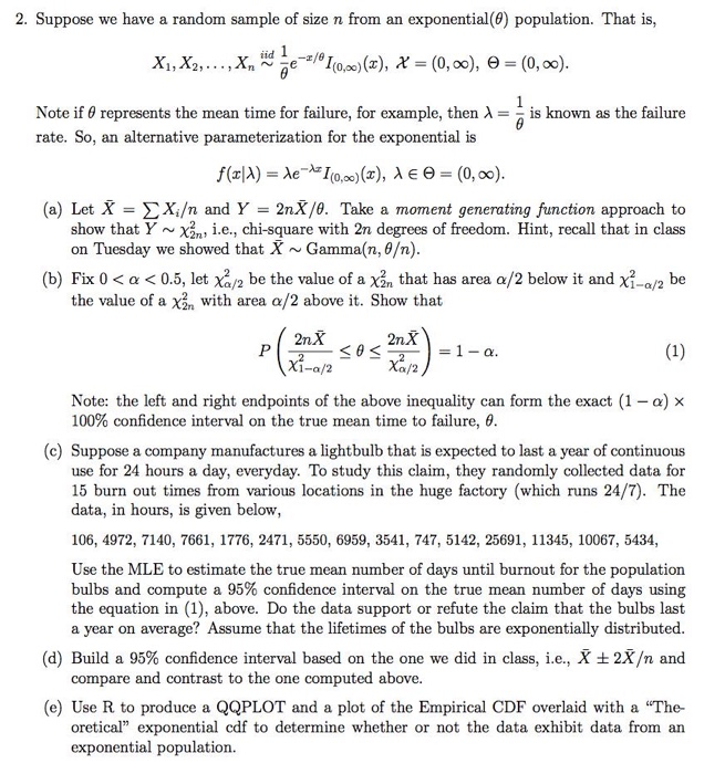 Solved 2. Suppose we have a random sample of size n from an | Chegg.com