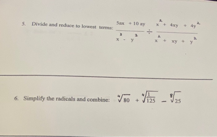 Solved Sax 10 Ay 5 Divide And Reduce To Lowest Terms X Chegg Com