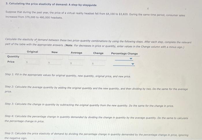 Solved 2. Calculating The Price Elasticity Of Demand: A | Chegg.com