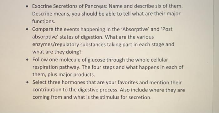 Exocrine Secretions Of Pancreas Name And Describe Chegg Com