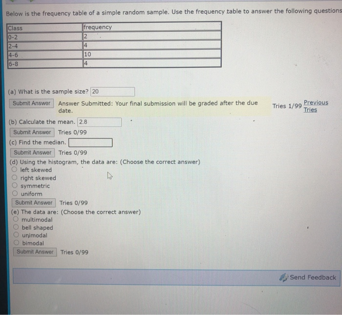 Solved Below is the frequency table of a simple random | Chegg.com
