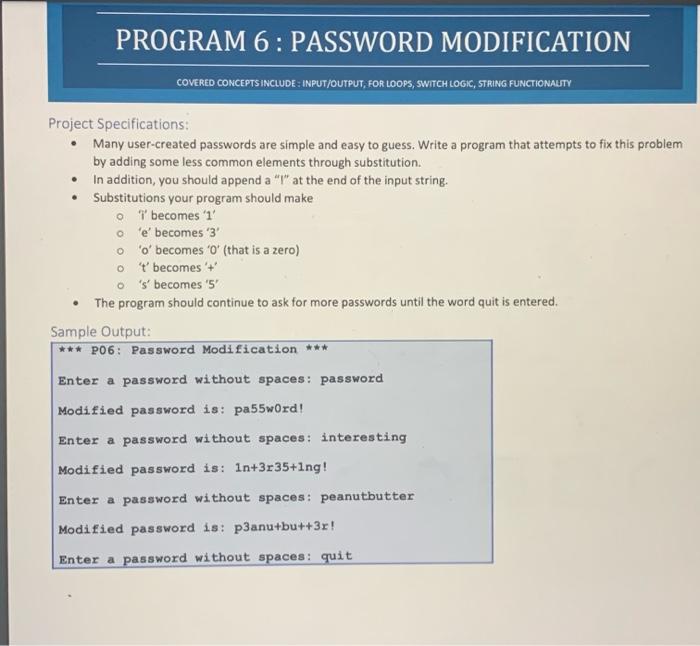 Solved Project Specifications: - Many user-created passwords | Chegg.com