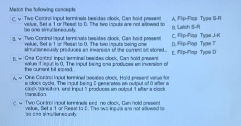 Solved Match the following concepts C. Two Control input | Chegg.com