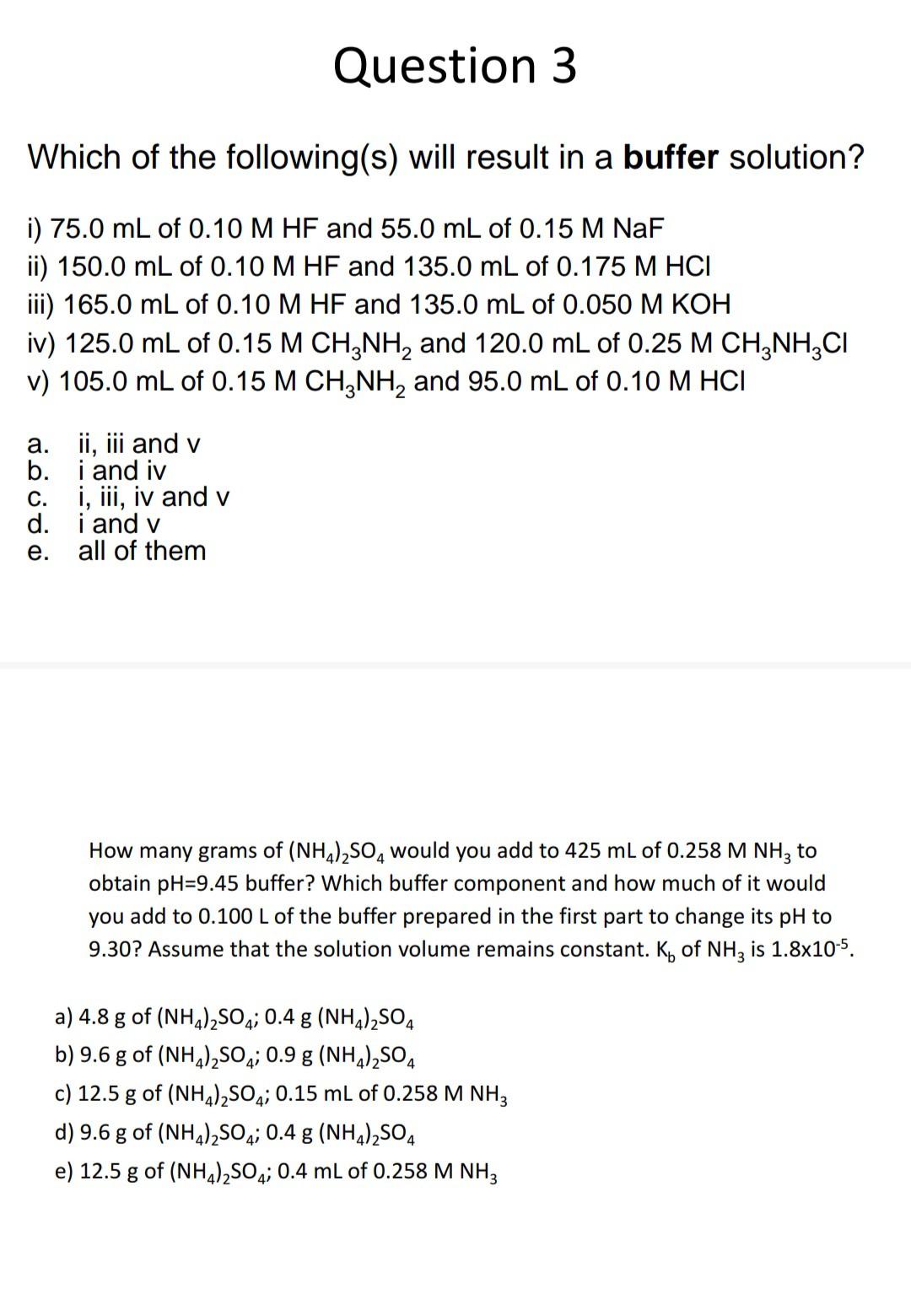 Solved Which Of The Following(s) Will Result In A Buffer | Chegg.com