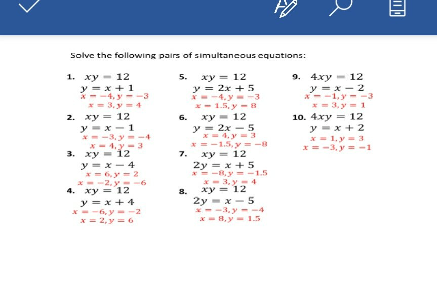Solved Solve The Following Pairs Of Simultaneous Equations Chegg Com