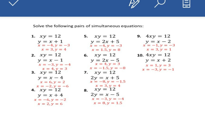 Solved Solve The Following Pairs Of Simultaneous Equation Chegg Com