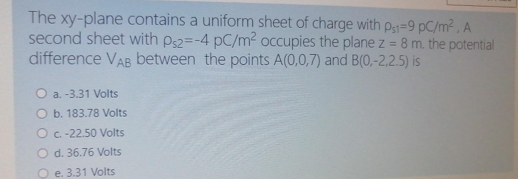 Solved The xy-plane contains a uniform sheet of charge with | Chegg.com