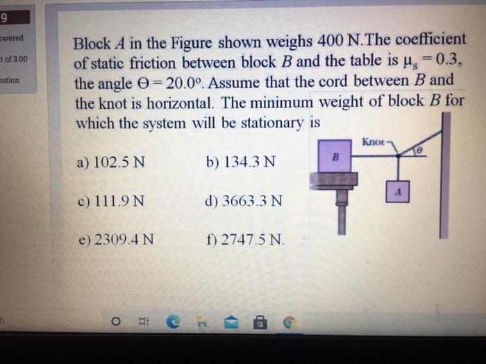 Solved 9 swered 1 of 3.00 estion Block A in the Figure shown | Chegg.com
