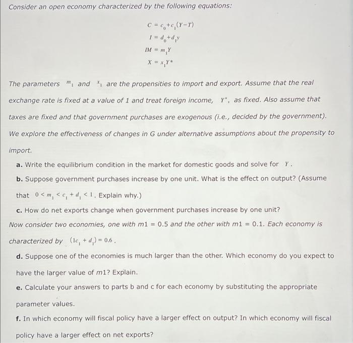 Solved Consider An Open Economy Characterized By The | Chegg.com