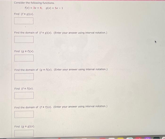 Solved Consider The Following Functions F X 3x 4 G X 5x−1