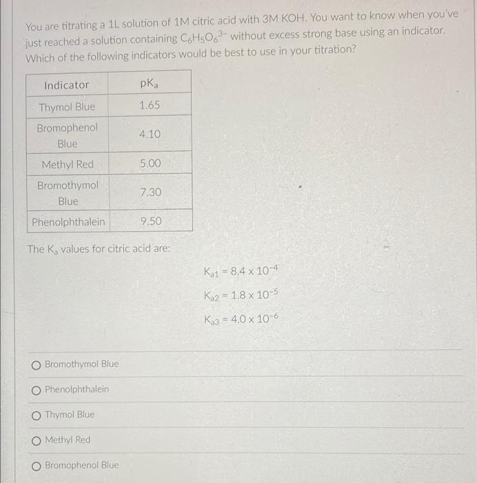 Solved You are titrating a 1L solution of 1M citric acid