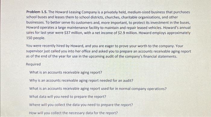 Solved Problem 1.5. The Howard Leasing Company is a | Chegg.com