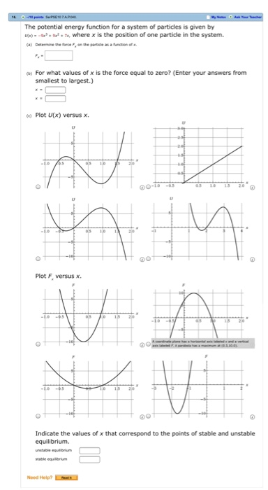 Solved 100 TAP The potential energy function for a system of | Chegg.com