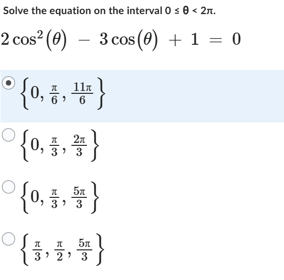 Solved Solve the equation on the interval | Chegg.com