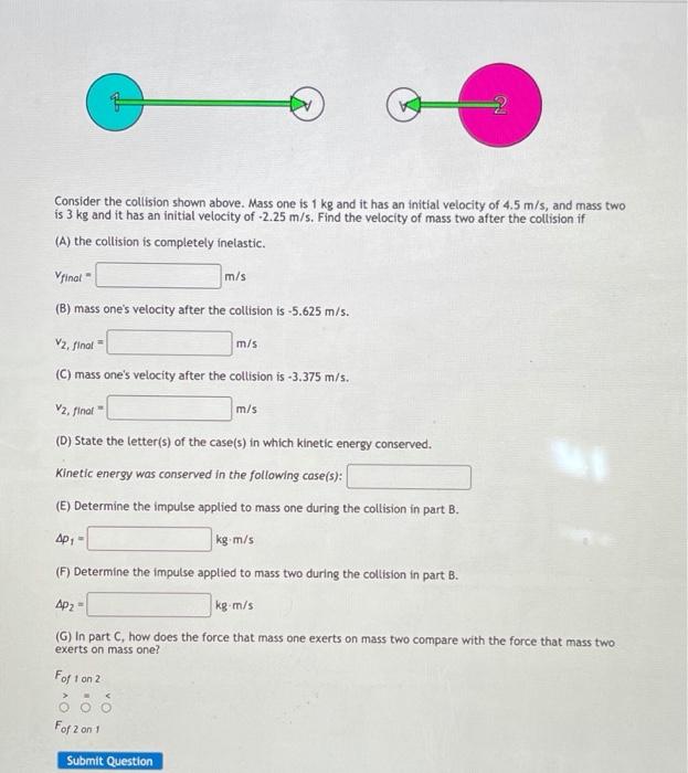 Solved v 2 Consider the collision shown above. Mass one is 1 | Chegg.com