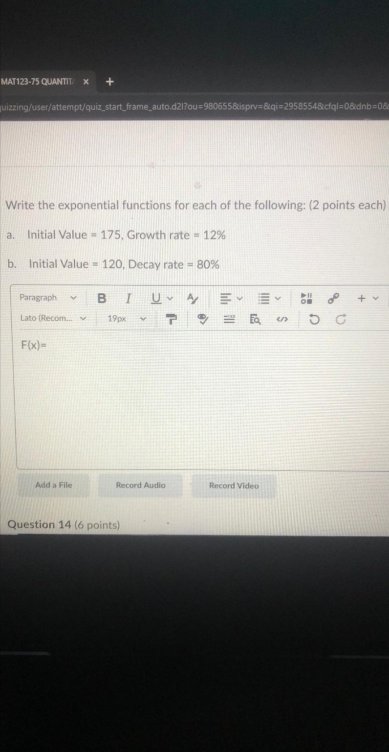 Solved Write the exponential functionMAT123-75 | Chegg.com