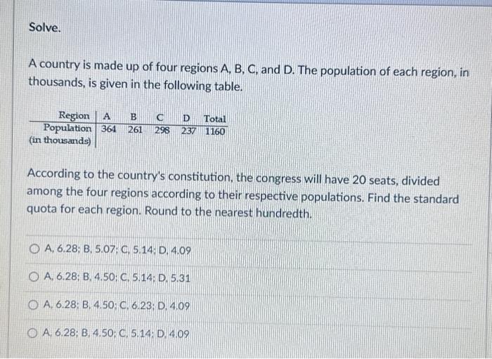Solved A country is made up of four regions A, B, C, and D.